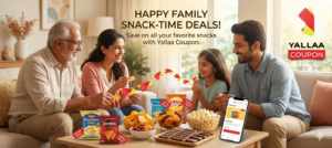Family enjoying snacks and drinks purchased at discounted prices