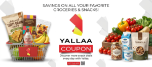 Person shopping for snacks and drinks using discount coupons in supermarket