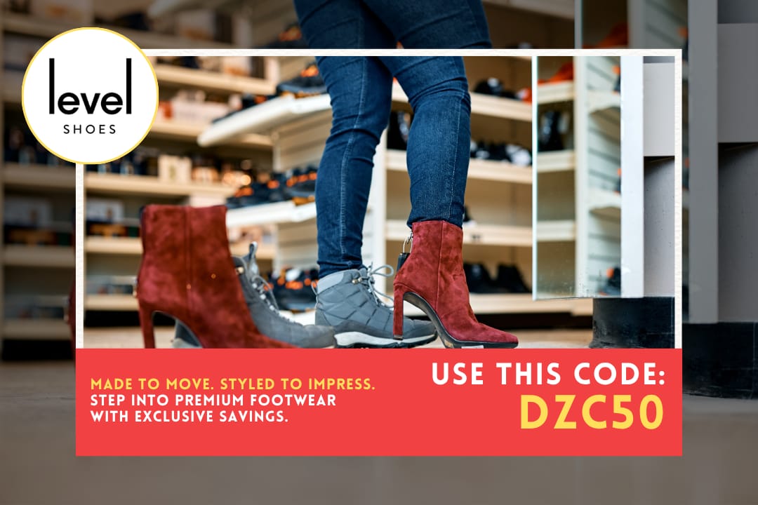 Level Shoes UAE offer - premium footwear discount with coupon code DZC50